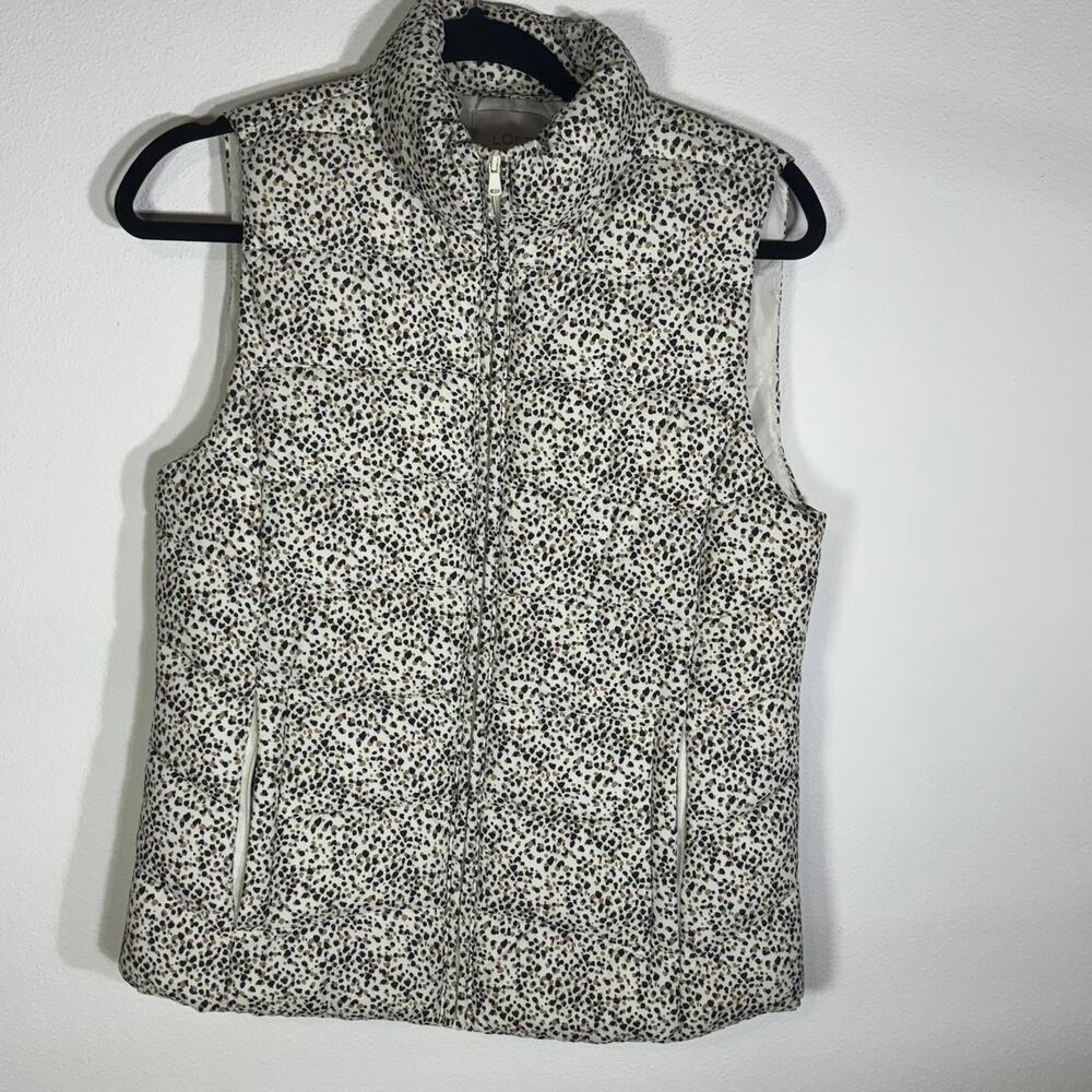 LOFT Leopard Print Puffer Vest Quilted Zip Front Pockets Women's XS